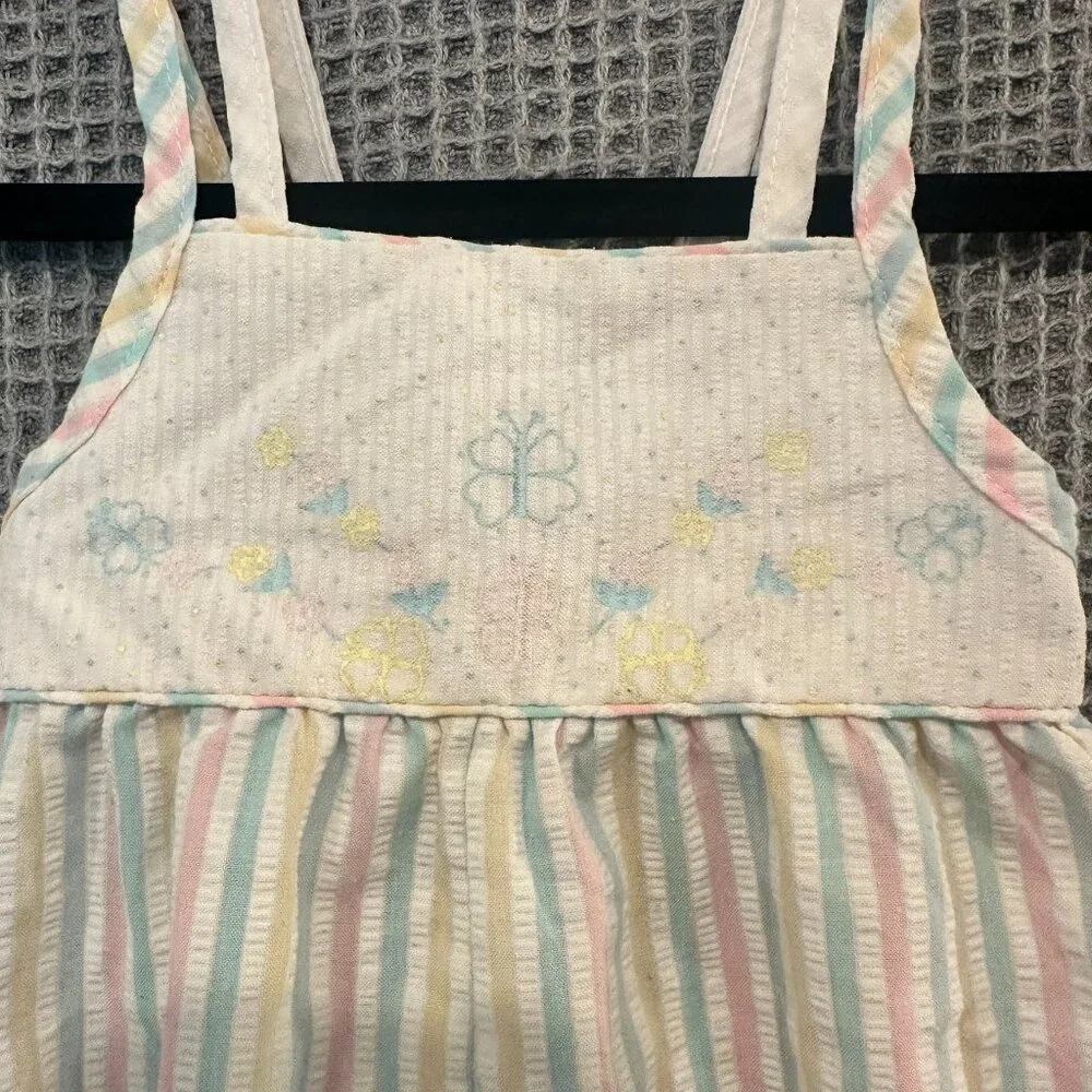 VINTAGE Buster Brown Pastel Striped Seersucker Bubble Romper 24M